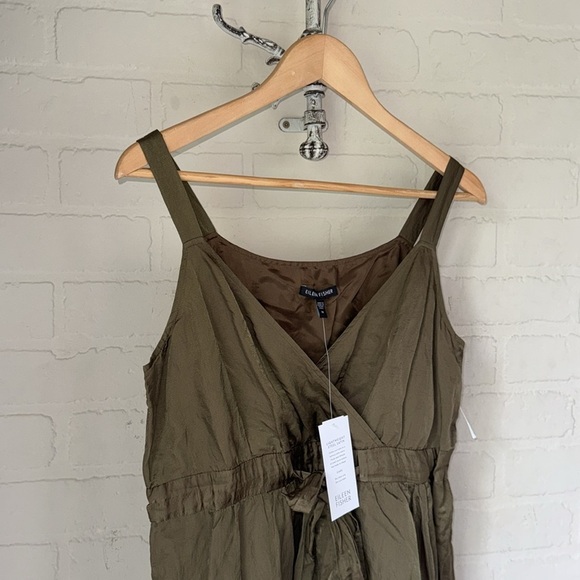 Eileen Fisher dress Steel Satin Faux Wrap Surplice Olivine NEW sz 10 - Picture 8 of 9